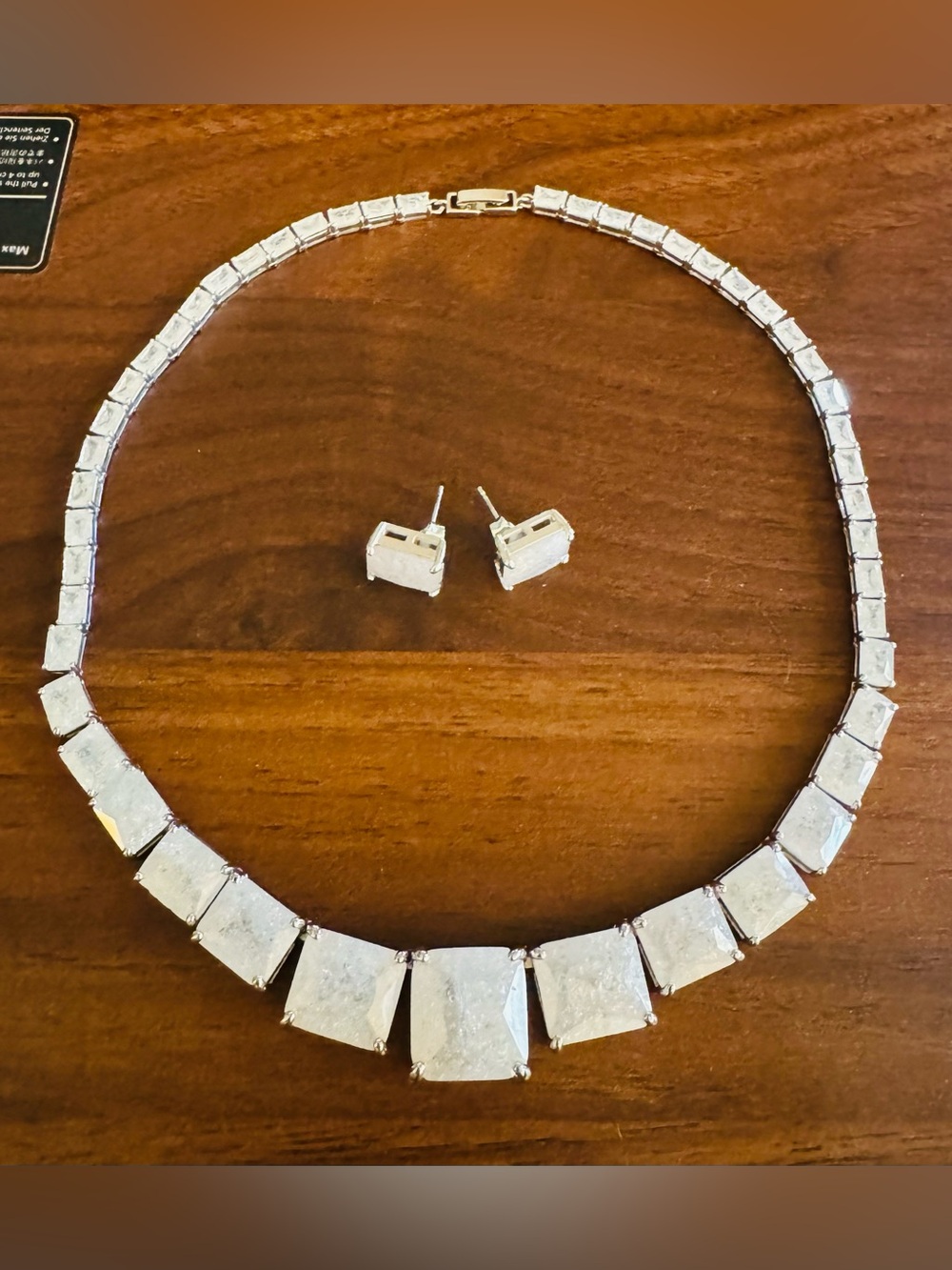 Silver Tone White Druzy Style Statement Necklace & Matching Stud Earrings